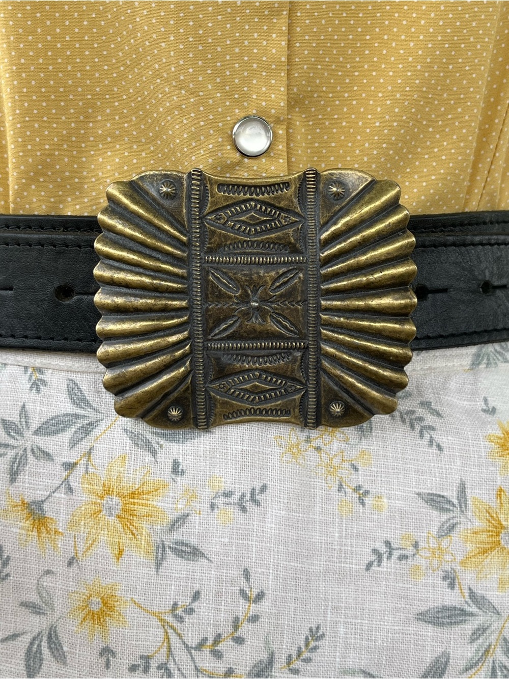 Vtg Brass sunburst western southwest belt buckle